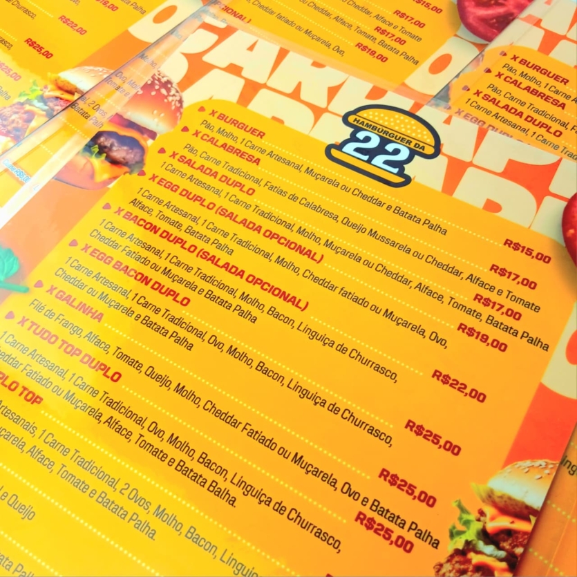 Cardápio A4 Plastificado