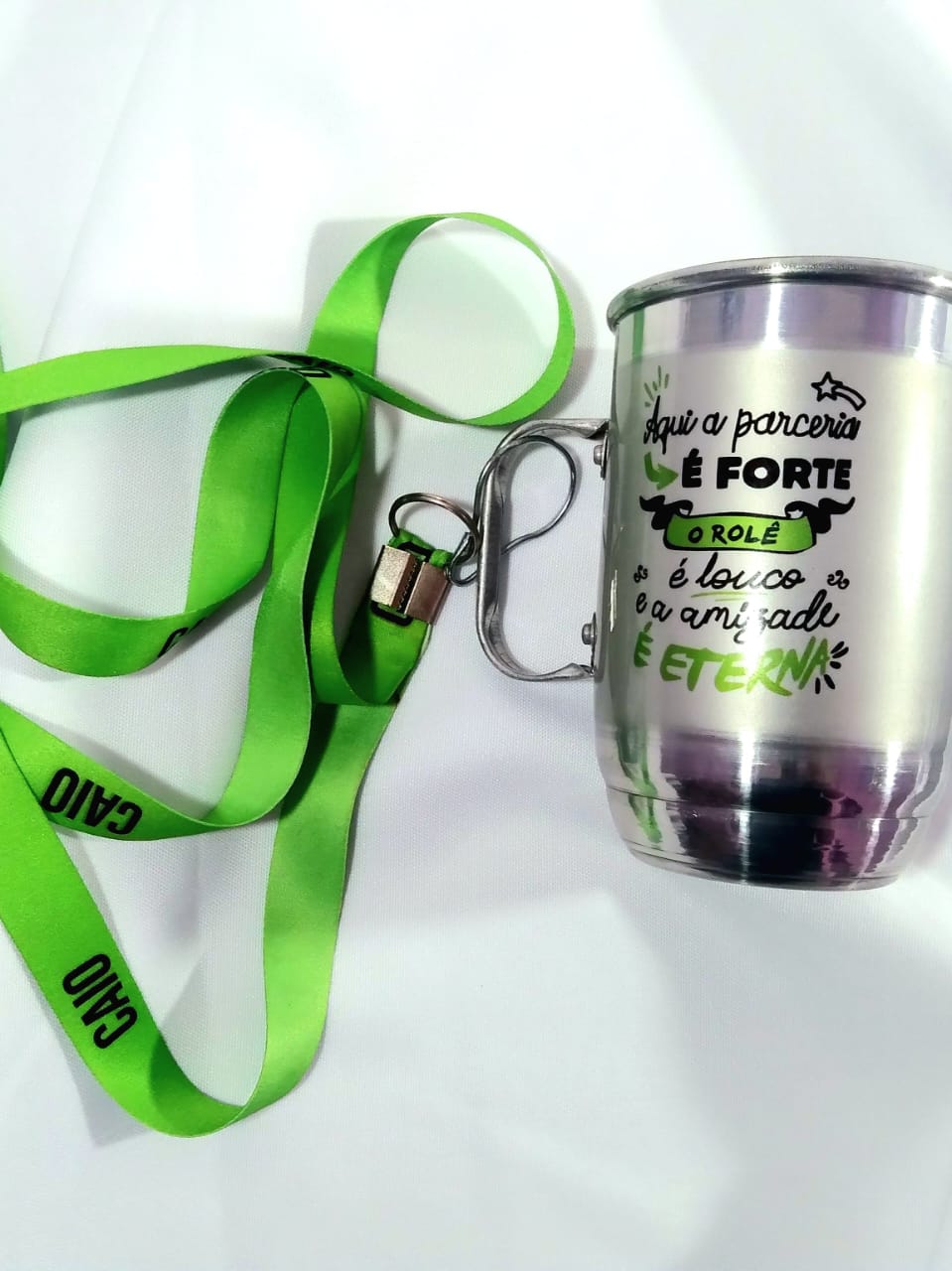 10 Canecas Alumínio (Prata ou branca) 600ml com Tirante Personalizado